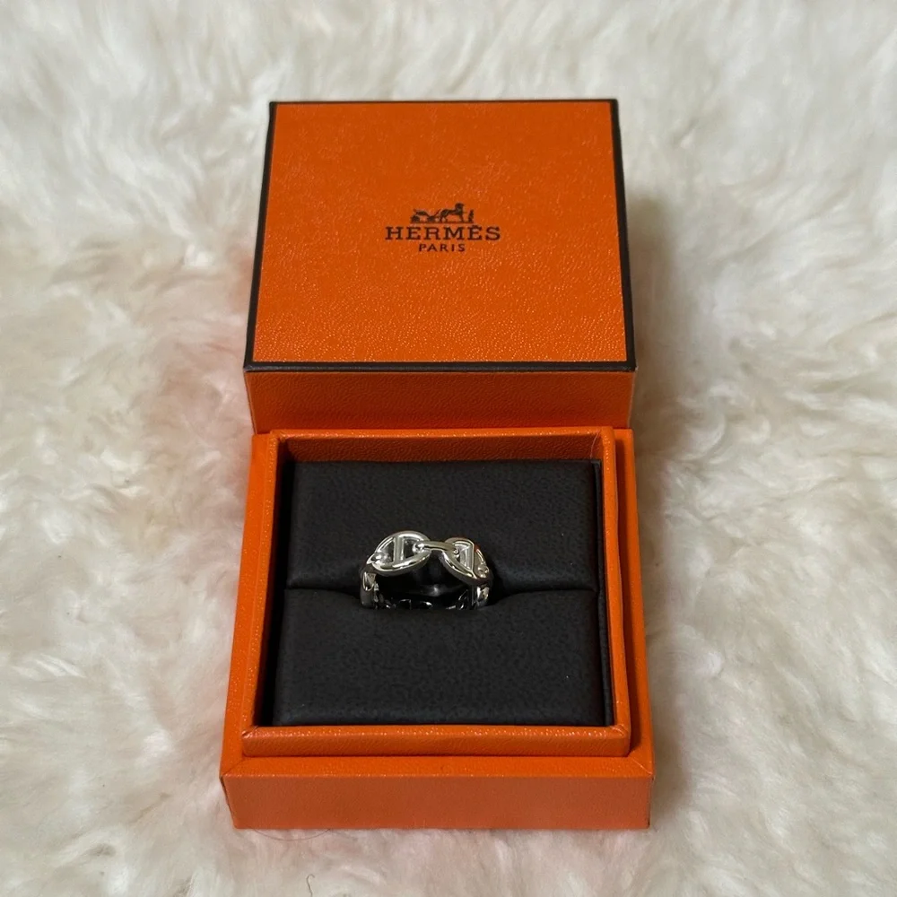 Hermes Ring Chaine d'ancre Enchainee Women Ring Size 52 Small Model 925 Silver - Picture 6 of 11